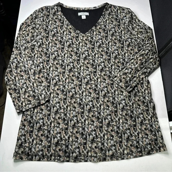 Croft & Barrow Womens Multi Color Pullover Blouse XL Black Tan 3/4 Sleeves Lined - Picture 11 of 11